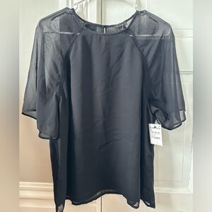 Halogen Black Sheer-Sleeve Blouse